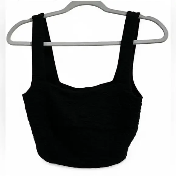 NWT GOOD AMERICAN SZ M Black Textured Square Neck Crop Top Goth Festival $129 - Picture 9 of 12